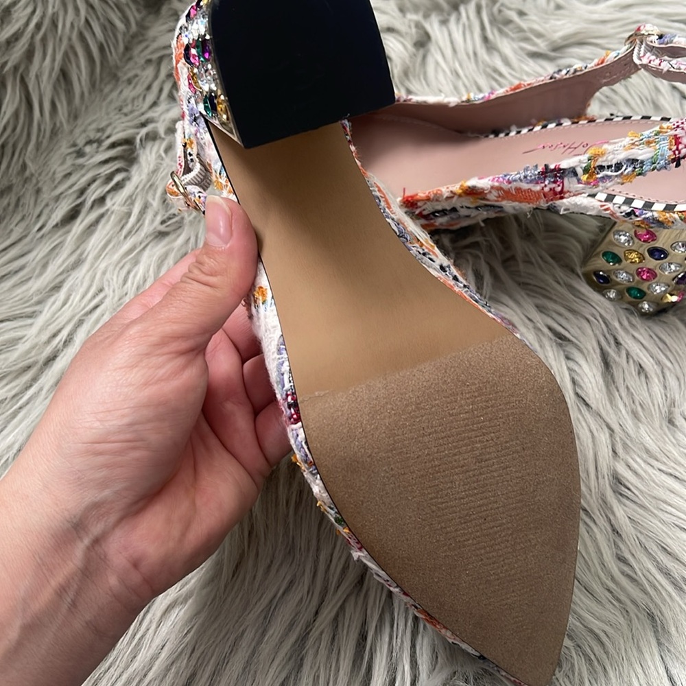 Betsey Johnson Colorful Tweed Heels with Jewel Details - Picture 7 of 7